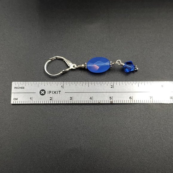 Sterling Silver Faceted Blue Glass And Crystal Long Earrings - Picture 3 of 4